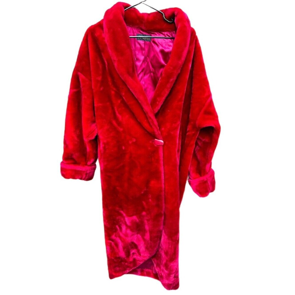 Vintage Compagnie Internationale Express!! full length red faux fur trench coat